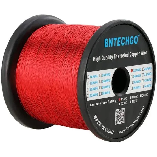 BNTECHGO 32 AWG Magnet Wire - Enameled Copper Wire - Enameled Magnet Winding Wire - 4 oz - 0.0078" Diameter 1 Spool Coil Red Temperature Rating 155℃ Widely Used for Transformers Inductors