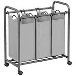 SONGMICS 3-Section Laundry Hamper with Lockable Wheels Gray