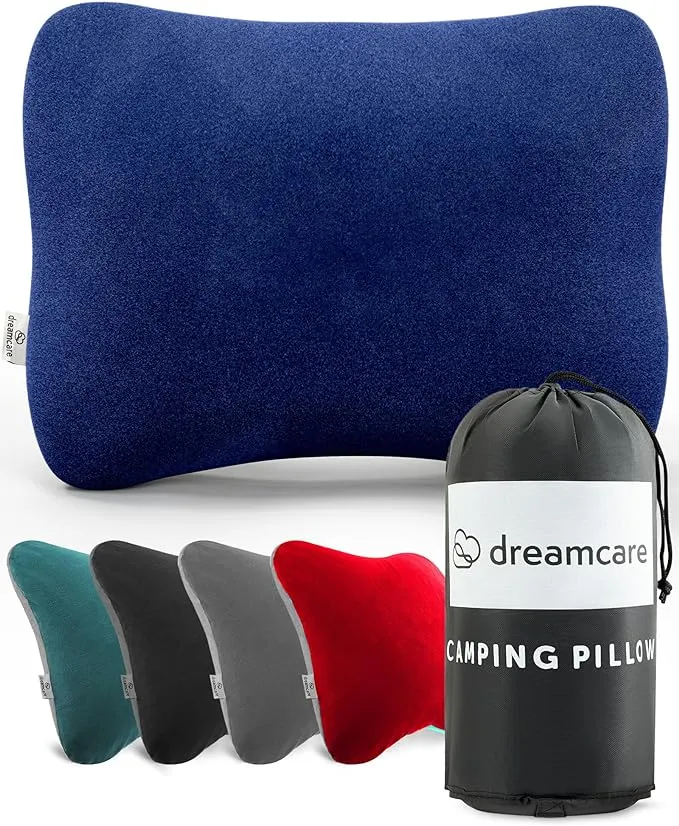 DREAMCARE Camping Pillow, Memory Foam Travel Pillow, Camping Accessories - Small Pillow Camping Essentials Camping Pillows for Sleeping, Backpacking Pillow, Travel Pillows for Sleeping (Small,Blue)