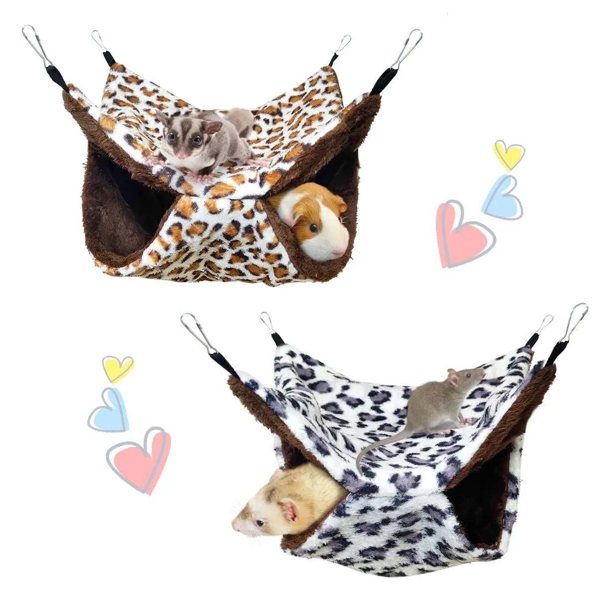 LEFTSTARER Pet Small Animal Hanging Hammock Ferret Bunkbed Hammock Cage Toy for Hamster Rat Sugar Glider Parrot Guinea Pig Hideout Play Sleep (Winter Warm Hammock X 2pcs)