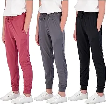 Real Essentials 3 Pack: Girls' Lounge Joggers Soft Athletic Performance Casual Sweatpants(Ages 7-16)