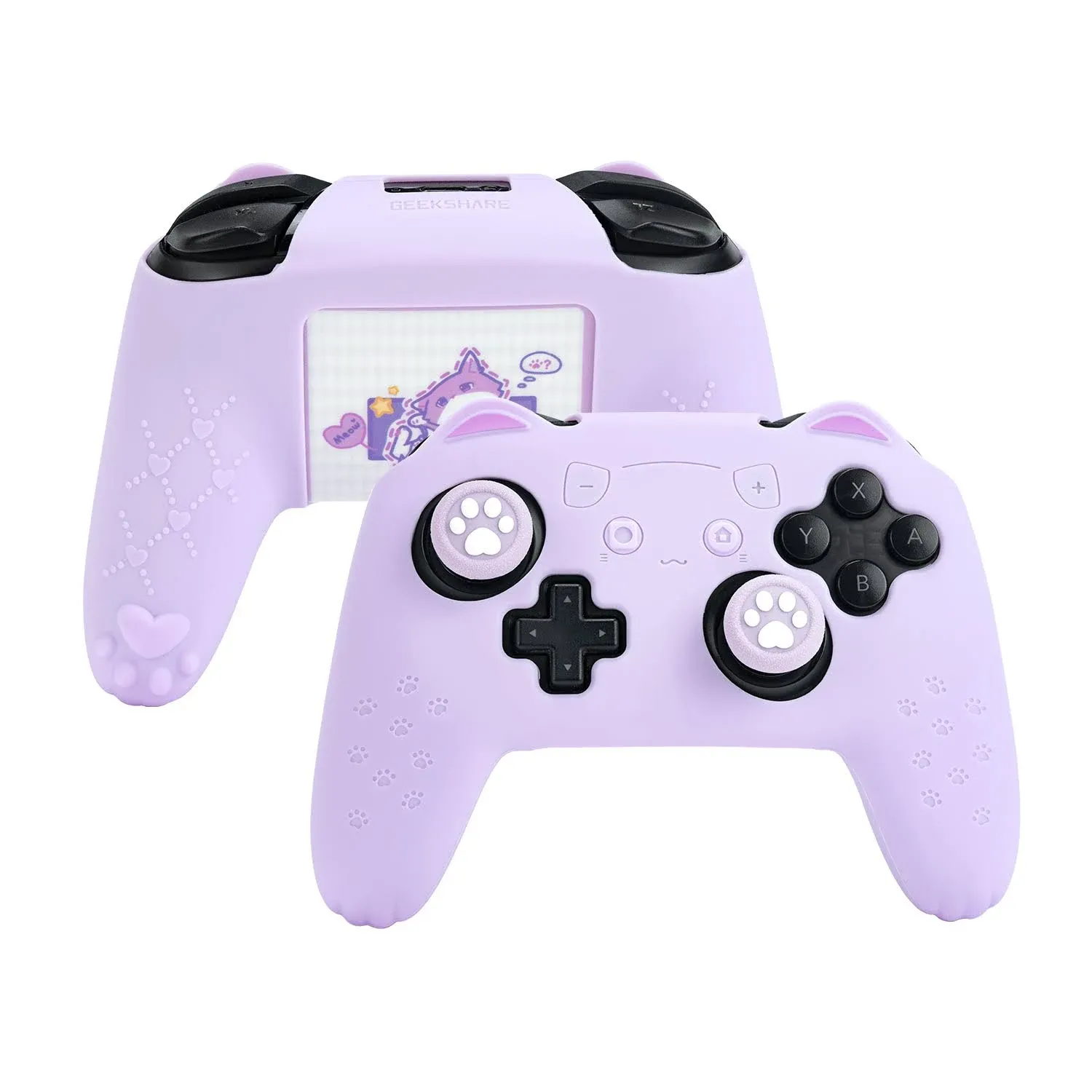 GeekShare Cat Paw Controller Skin Grips Set Compatible with Nintendo Switch Pro-Anti-Slip Silicone Protective Cover Case Joystick Caps for Switch Pro Wireless Controller - Purple