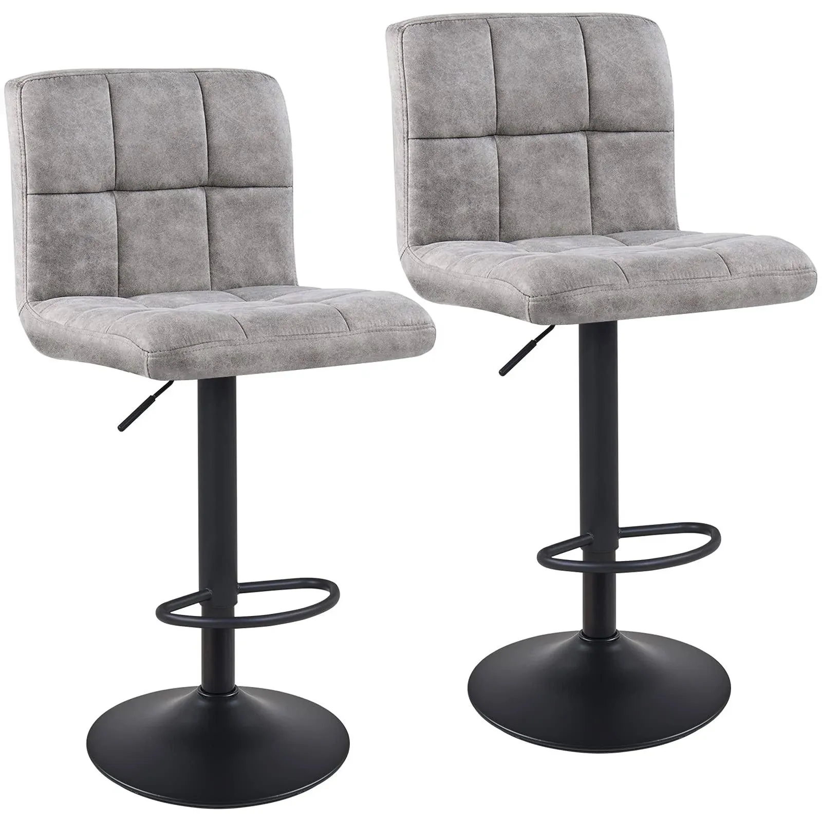 DUHOME Bar Stools Set of 2 with Back Modern Tech Fabric Adjustable Hydraulic Swivel Barstools Square Counter Height Stool Smoky Grey