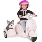 Our Generation by Battat- Ride Along Scooter with Side Car - Vehicle with Working Lights & Horn, Toys & Accessories for 18" Dolls- Ages 3 Years & Up