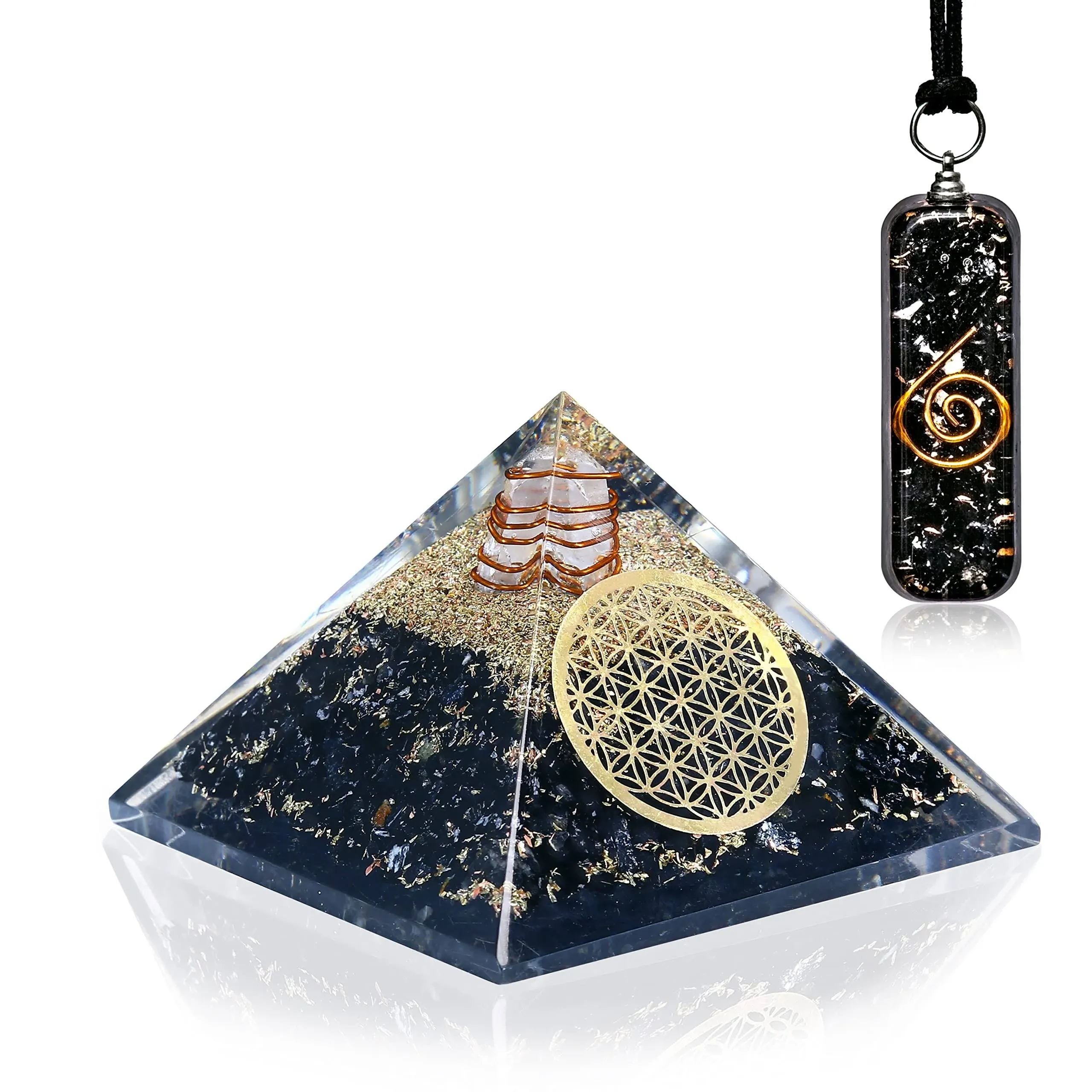 Black Tourmaline Necklace Protection - Orgone Generator Orgonite Pyramid - October Birthstone Necklace Healing Crystal - Orgone Pyramid Protects E -M- F Energy - Zodiac Success - Yoga - Spiritual Gift