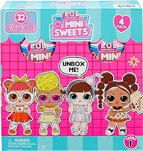 L.O.L. Surprise! Loves Mini Sweets Dolls 4-Pack #2 Jolly Rancher, Hershey’s Chocolate, Whoppers, Peeps w/ 32 Surprises, Candy Theme, Accessories, Collectible Doll, Paper Packaging