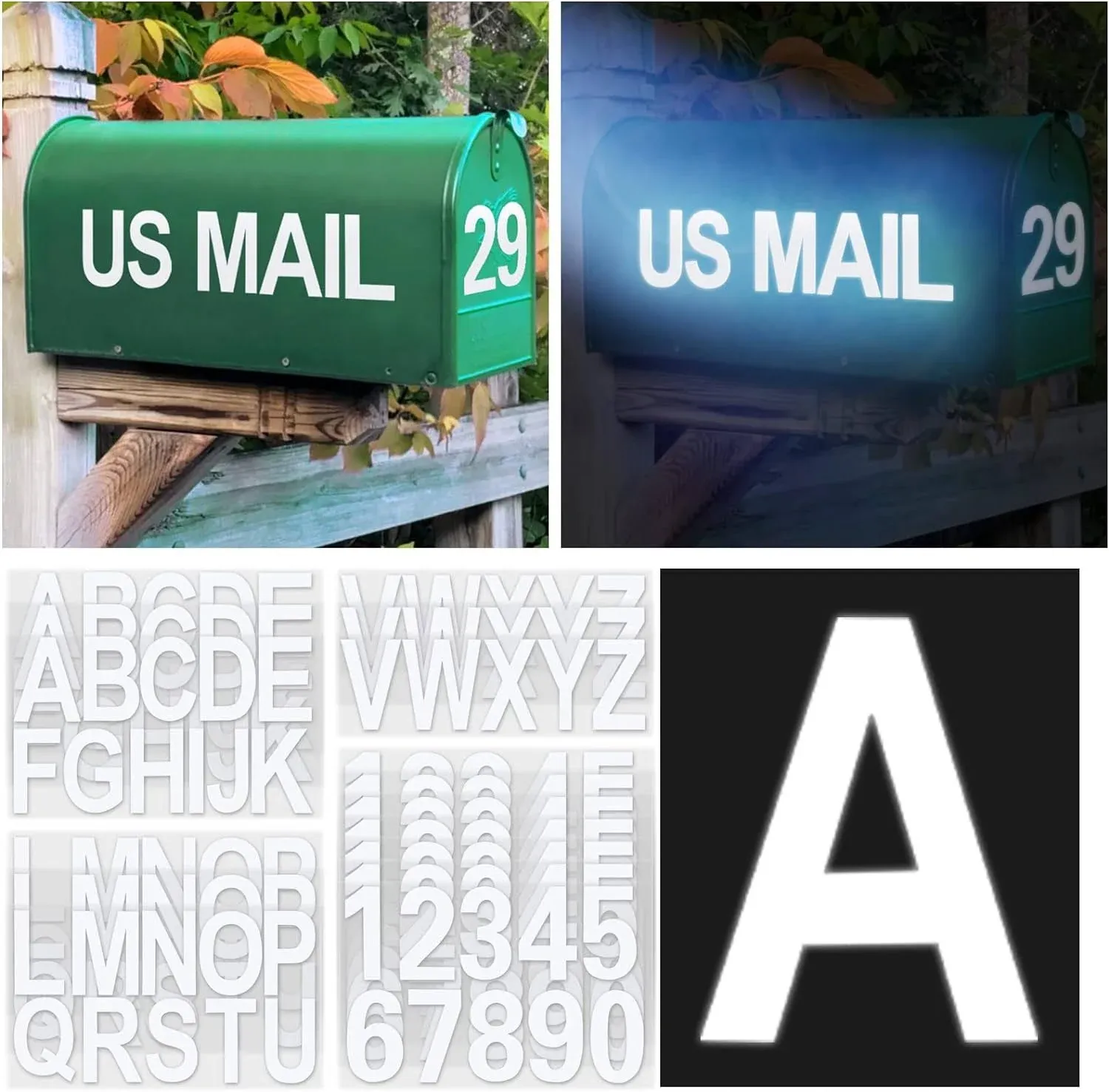 Seloom 148 PCS 3" Reflective Mailbox Numbers Stickers for Outside,White Letter and Number Stickers Address Numbers for Mailbox,Self Adhesive Vinyl