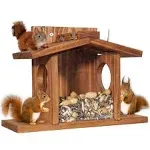 Wood Squirrel Feeder, Squirrel Feeders for Outside Winter, Wooden Chipmunk Fe...