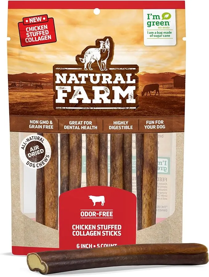 Natural Farm Chicken Stuffed Collagen Sticks with Real Chicken for Dogs