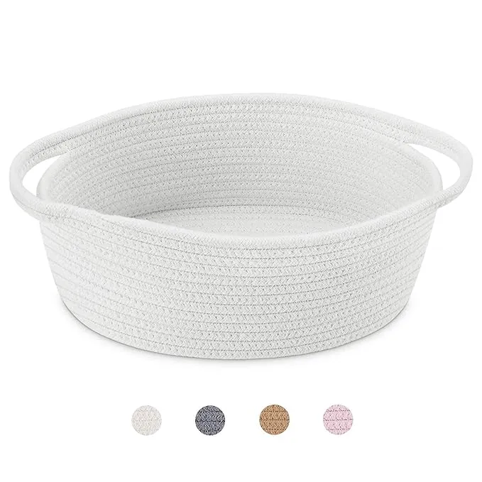 ABenkle Cute Small Woven Basket with Handles, 12&#034;x 8&#034; x 5&#034; Rope 1 Pack, White 