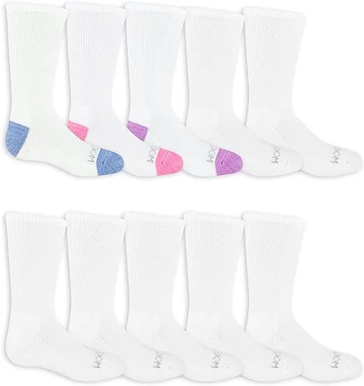Fruit of the Loom Girls' Everyday Active Sport Crew Socks (10 Pack)