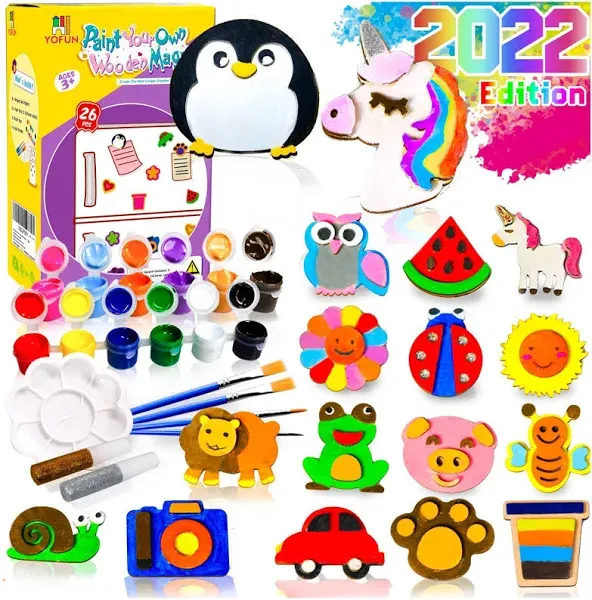 Yofun Paint Your Own Wooden Magnet - 26 Wood Painting Craft Kit and Art Set for ...