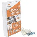 Pack of 50 Self Drilling Drywall Anchors #8 and 50 Philips Pan Head Self Tapping Screws for Gypsum Boards & Drywalls or Plasterboard - Holds Up to 75