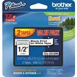 Brother TZE-2312PK 1/2" Black On White 2 Pack Label Tape