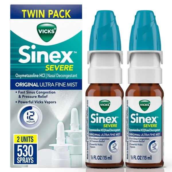 Sinex Severe Vicks Nasal Decongestant Spray, Twin Pack, 1 oz