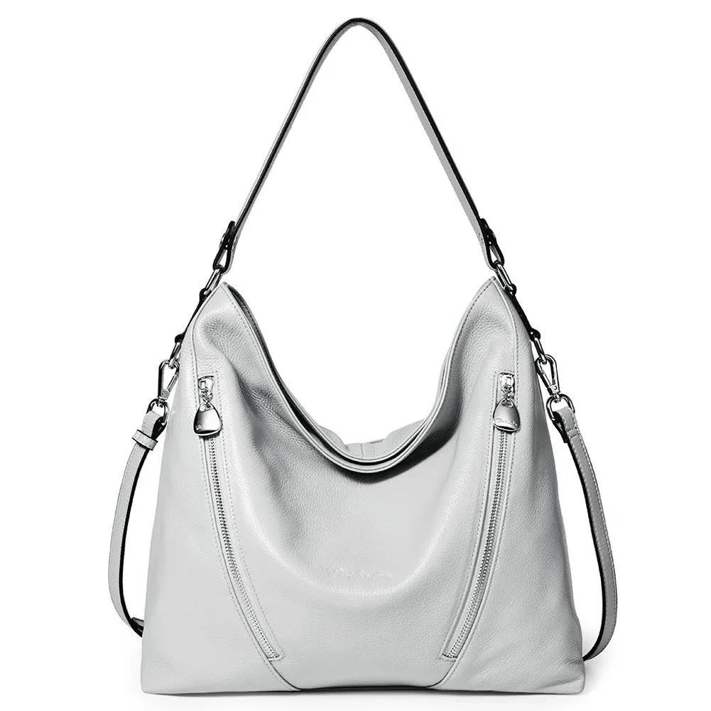 BOSTANTEN Women Leather Handbag Designer Hobo Purses Shoulder Bag, Grey