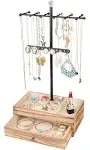 Meangood Jewelry Organizer Stand, 3-Tier Necklace Holder Jewelry Tree with Wooden Storage Drawer Box for Necklace Bracelet Earring Ring, Carbonized Black