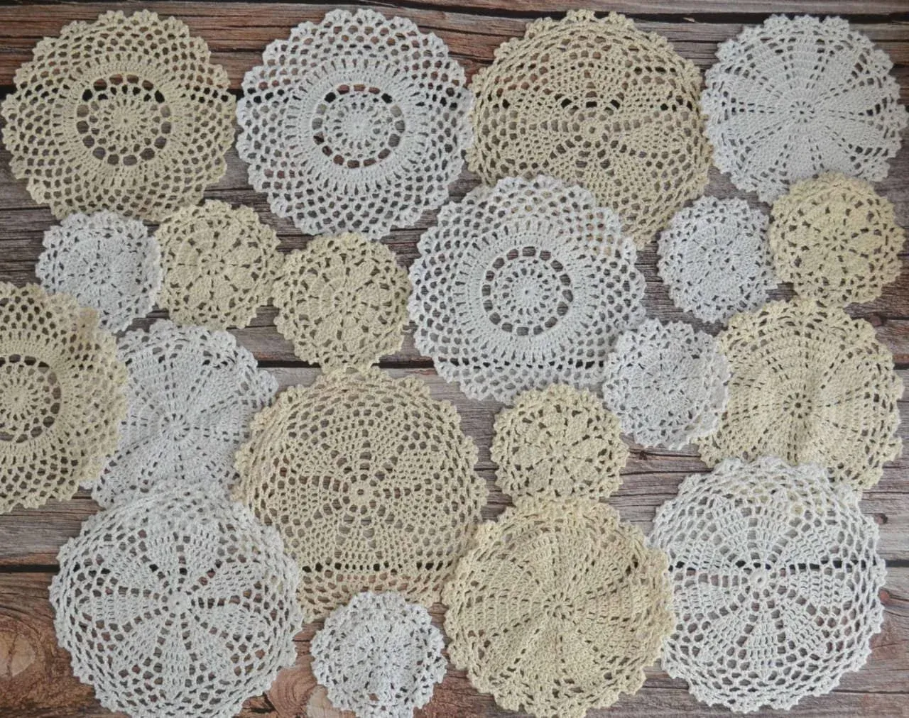 20 Hand Crochet Round Snowflake Lace Doilies For Crafts Table Coasters