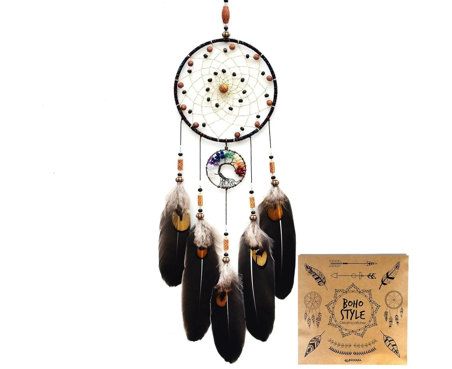 Dream Catchers Tree of Life Brown Handmade Feather Native American Dream Catcher