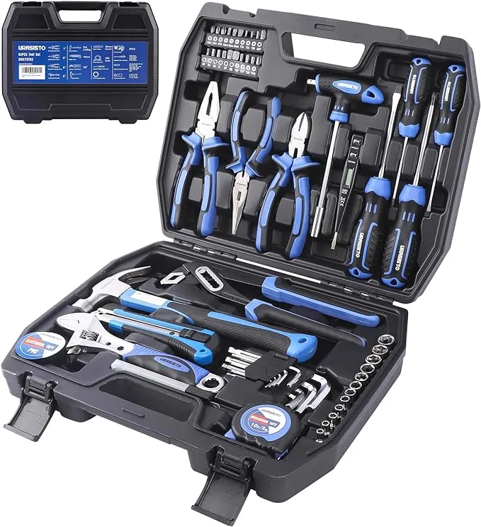 URASISTO 62-Piece Tools Set, General Household Tool Kit with Storage Toolbox ...