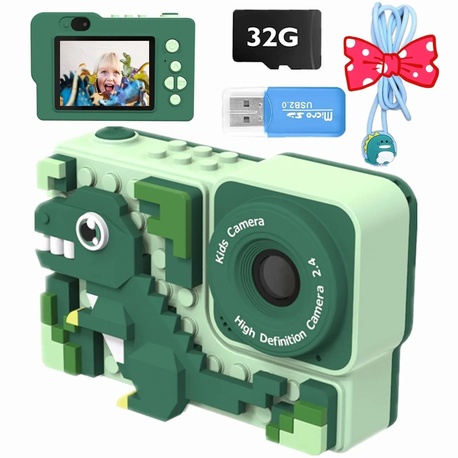 Kids Camera for Boys Girls Age 3-12 with DIY Dinosaur Puzzle, 1080p Toddler ...