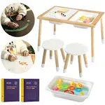 Special Supplies Kid’s Sensory Table Set with Deep Water and Sand Bins, Writable Lids, Chalk and Dry Erase Markers for Active, Hands-On Learning, Fun Play, Arts and Crafts - Pine Wood