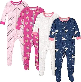 Gerber Baby Girls' 4-Pack Footed Pajamas