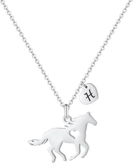 MONOOC Girls Horse Necklace, Dainty B Necklace Initial Heart Letter Necklace ...