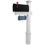 4Ever Products Vinyl Mailbox Post System - Includes Black Steel Mailbox and Custom Address Plate (Blue)