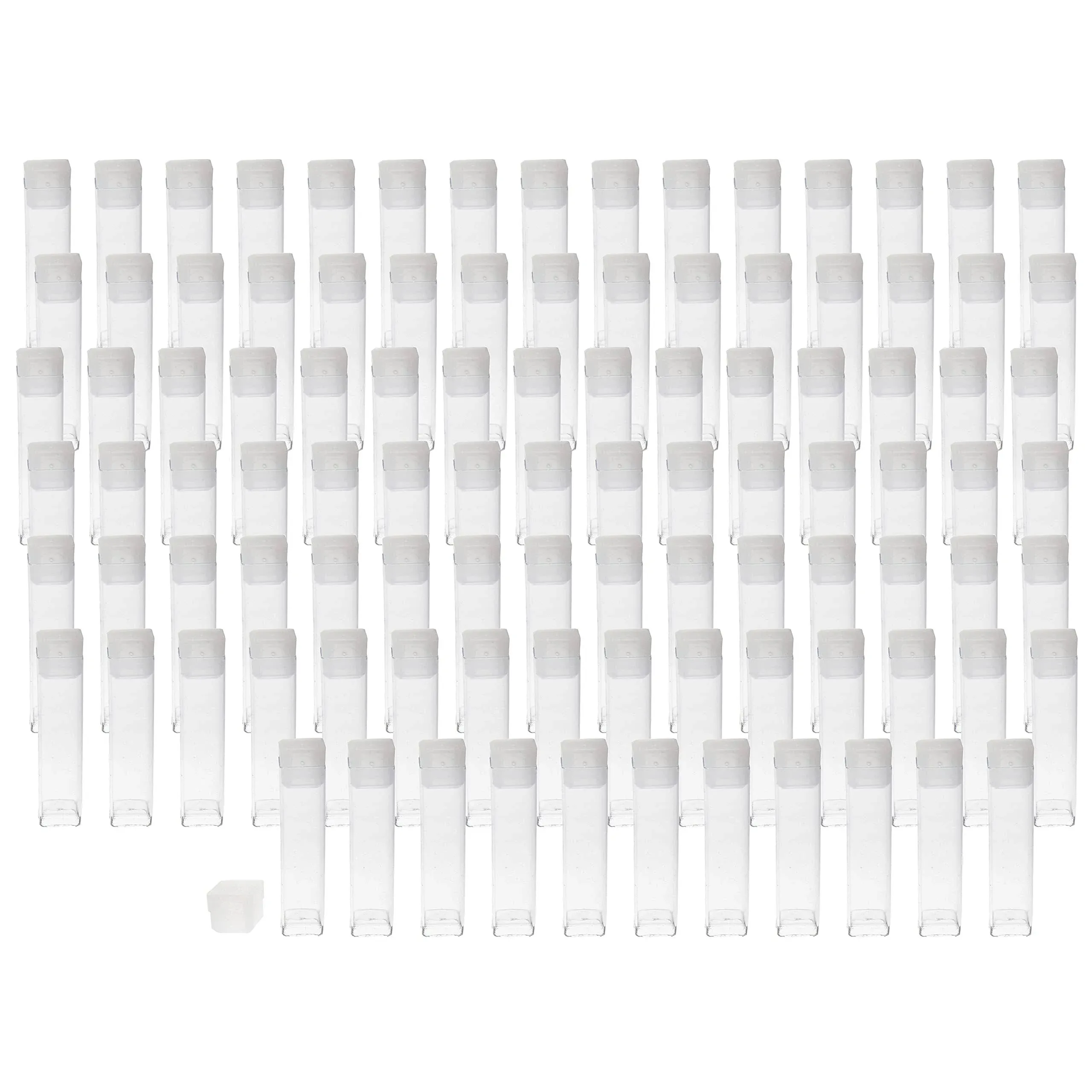 The Beadsmith Clear Plastic Tubes - 2 x .5 Inch Square Tubes - Flat Caps - Use for Beads, Bath Salts, Wedding & Party Favors, Home or Office Storage - Bag of 100