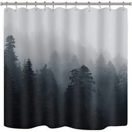 Riyidecor Fabric Forest Dark Mens Shower Curtain Set for Bathroom 72Wx72H