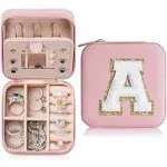 Tivddikun Travel Jewelry Case Personalized Initial Travel Jewelry Box Mini Je...