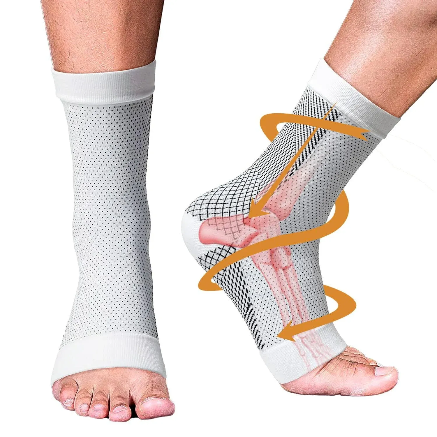 Neuropathy Socks for Women and Men, Soothe Compression Socks for Neuropathy Pain, Ankle Brace Plantar Fasciitis Socks for Relief of Foot Pain Swelling, Achilles Tendonitis (White,L/XL)