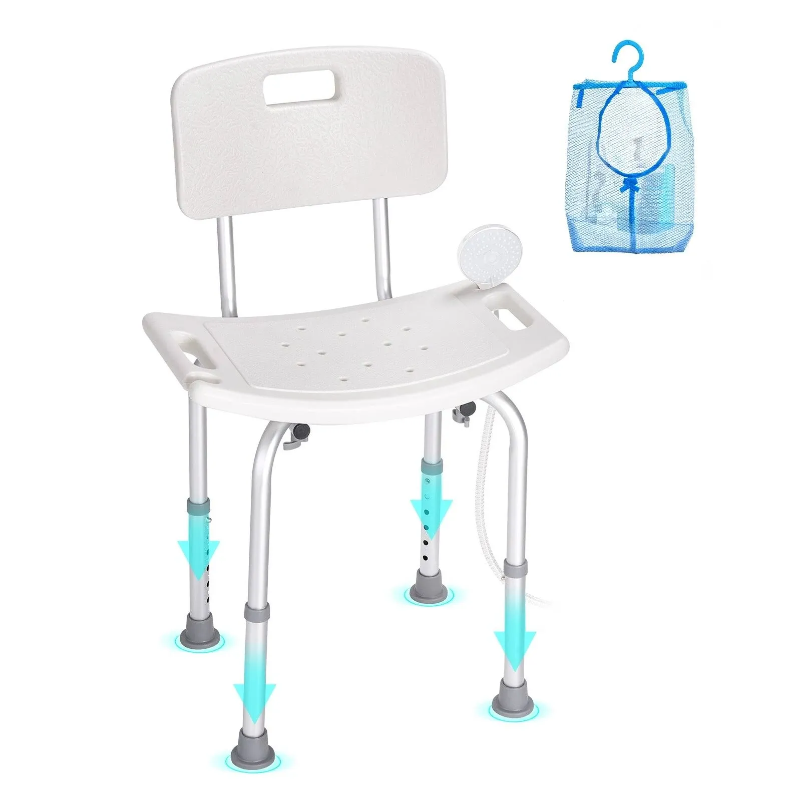 Adjustable Height Shower Chair with Back - Non-Slip Bath Stool for Elderly, Disa