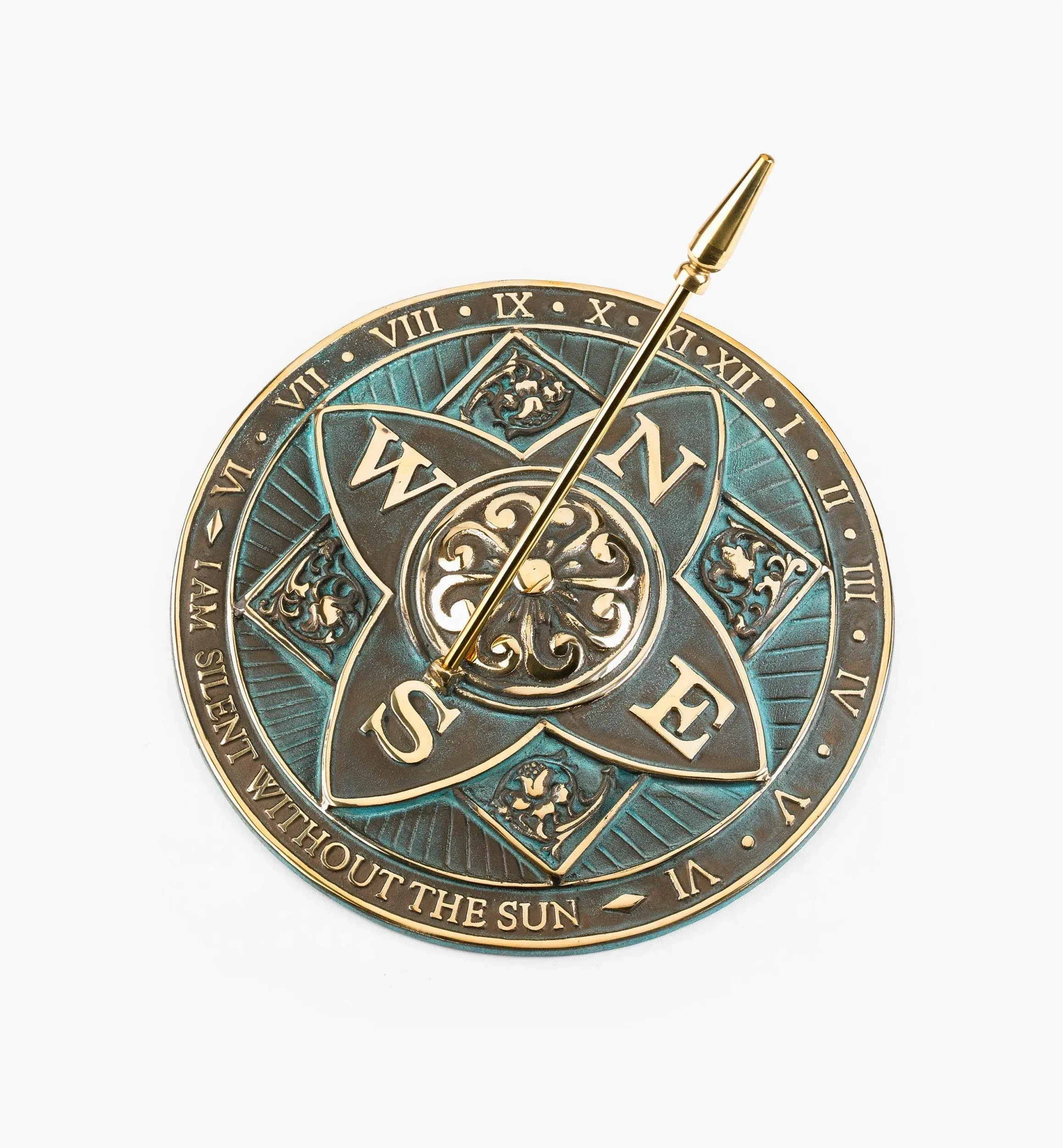 Rosette Brass Sundial, Verdigris, 10.5