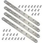 4 pcs 245mm / 9.7" Length 8 Hole Stainless Steel Straight Corner Brackets Flat Fixing Mending Brace Plates with Fixing Screws