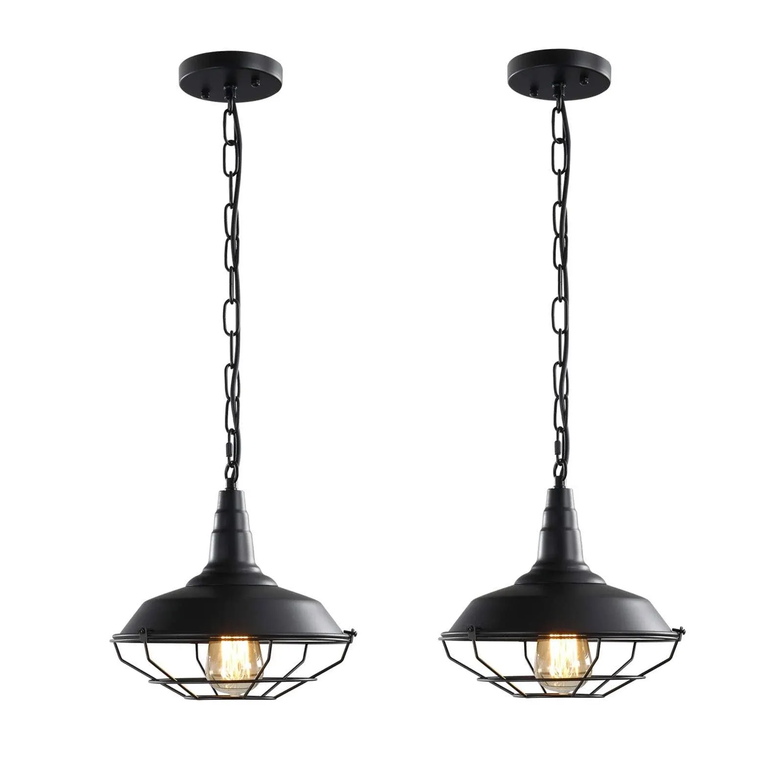 Karjearl Black Farmhouse Pendant Light - 2 Pack Industrial Vintage Hanging Light