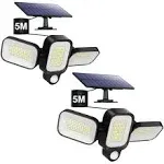 Solar Outdoor Lights, [2 Packs] 225 LED 3 Head Adjustable Motion Sensor Lights, 2500Lm 330° Wide Angle Solar Flood Lights, IP65 Waterproof Wall Lamp