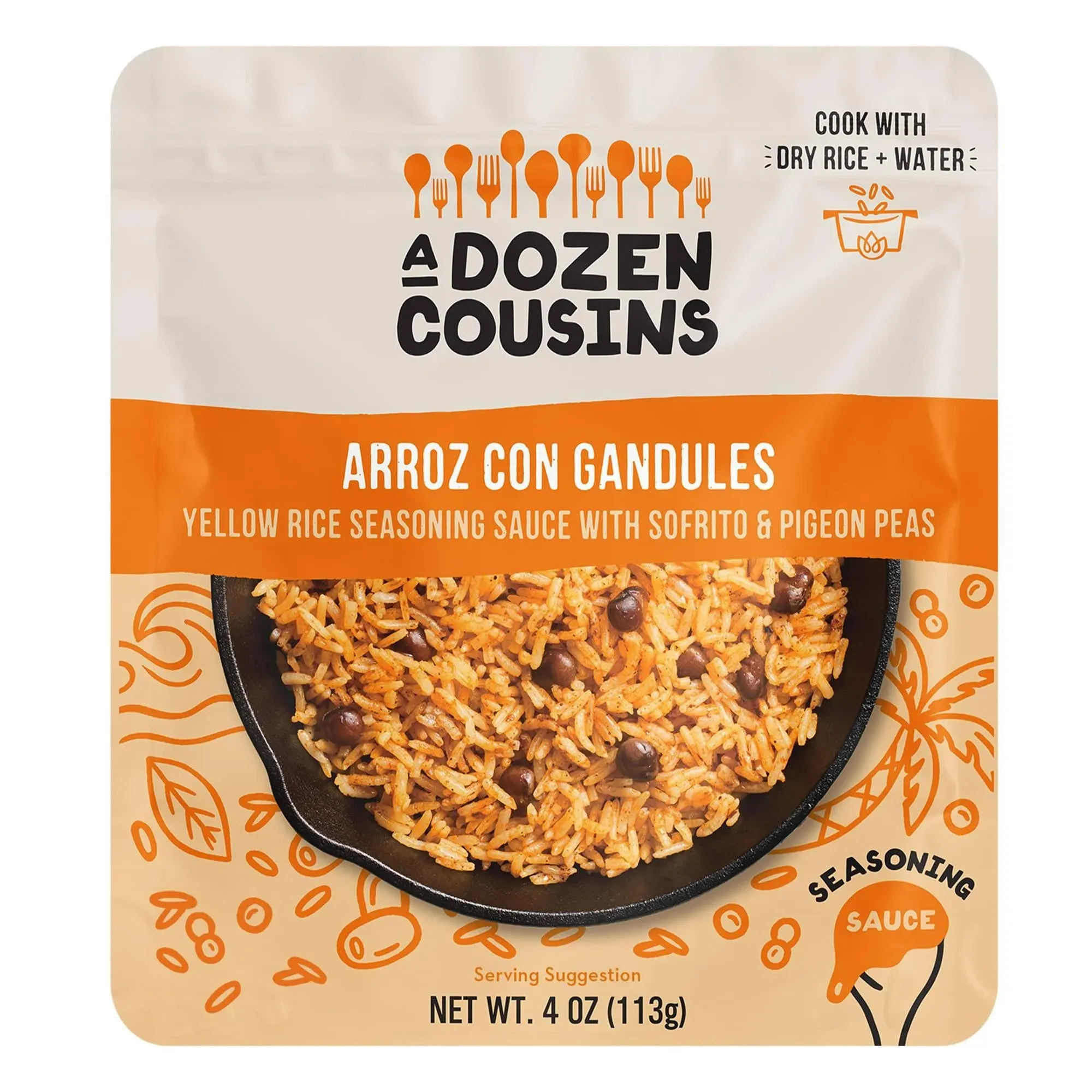 A Dozen Cousins Rice Seasoning Sauce Packets - Season and Prepare Your Own Rice Dishes - 10 Pack - Arroz Con Gandules - 4 oz Packet