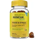 RESCUE Bach Plus Mood & Stress Support Gummies, Daytime Dietary Supplement with Passionflower, GABA, Saffron & Vitamin D, Natural Orange Flavor, Vegan & Gluten-Free, 60 Count