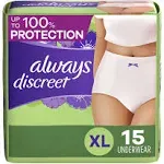 Always Discreet Lightly Scented Female Incontinence Underwear, Xl (29.2 oz, 15 ct)