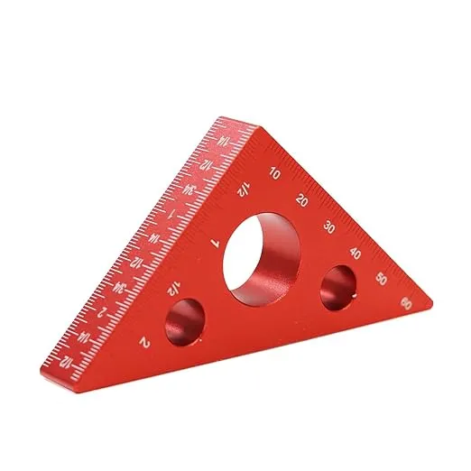 Aluminum Alloy Triangle Ruler,45 Degree Angle Ruler,Carpentry Squares,Precision Woodworking Tools,DIY Woodworking Triangle Ruler Height Measuring Gauging Tool 65mm (Red)