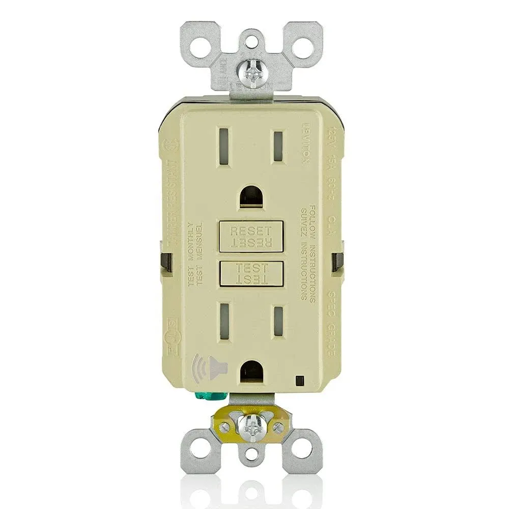 Leviton GFTA2-I SmartlockPro Self-Test Slim GFCI with Audible Trip Alert, Wallplate Included, 20 Amp, Ivory