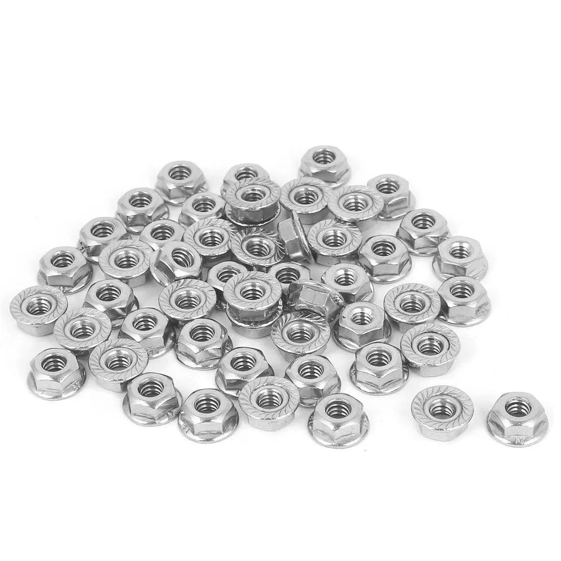 Uxcell 3/16-24 Serrated Flange Hex Lock Nuts, 50Pcs Hexagon Flange Nut, Silver