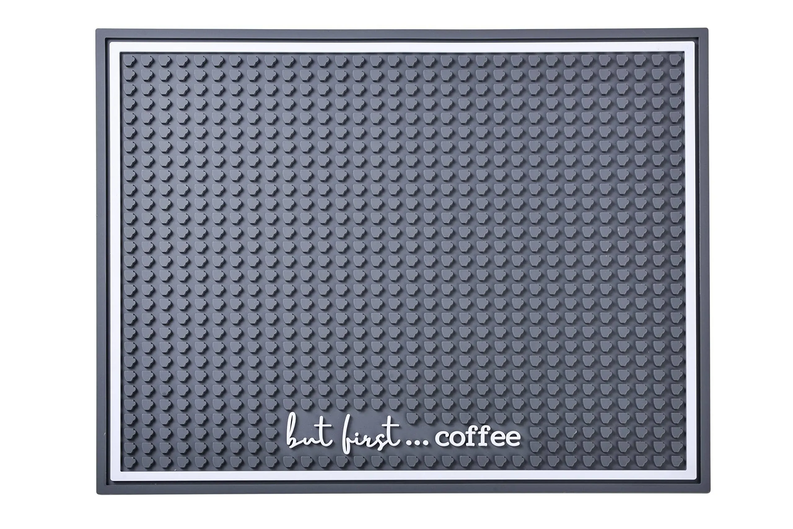 Coffee Station Accessory Rubber Spill Mat But First Coffee Gray