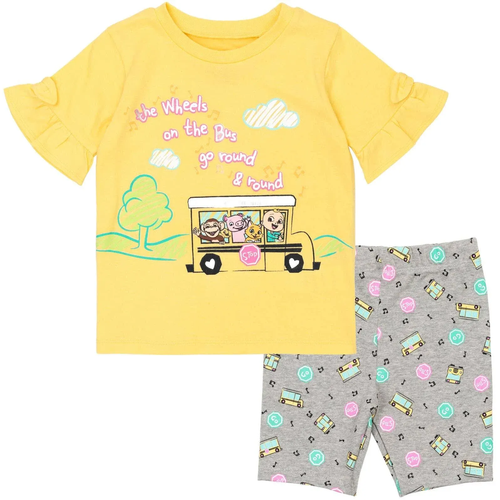 CoComelon JJ Infant Baby Girls T-Shirt and Shorts Outfit Set Yellow/Gray 24 Months