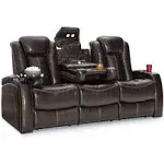 Seatcraft Omega Home Theater Seating - Leather Gel - Power Recline - Power Headrests - AC and USB Charging - Lighted Cup Holders - Fold Down Table (Sofa, Black)