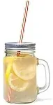 brimley 16oz Glass Mason Jar Set of 4 with Lid and Straw - Mason Jars with Handle for Cold Drinks - Glass Mason Jars with Metal Mason Jar Lids with Stainless Steel Straws and Straw Hole