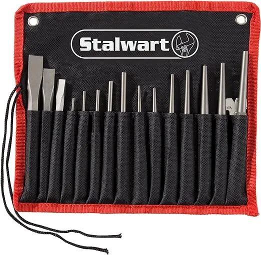 Punch And Chisel Set, 16 Pieces- Includes Taper Punches, Cold Chisels, Pin Punches, Center Punches, Chisel Gauge, and Storage Case- By Stalwart
