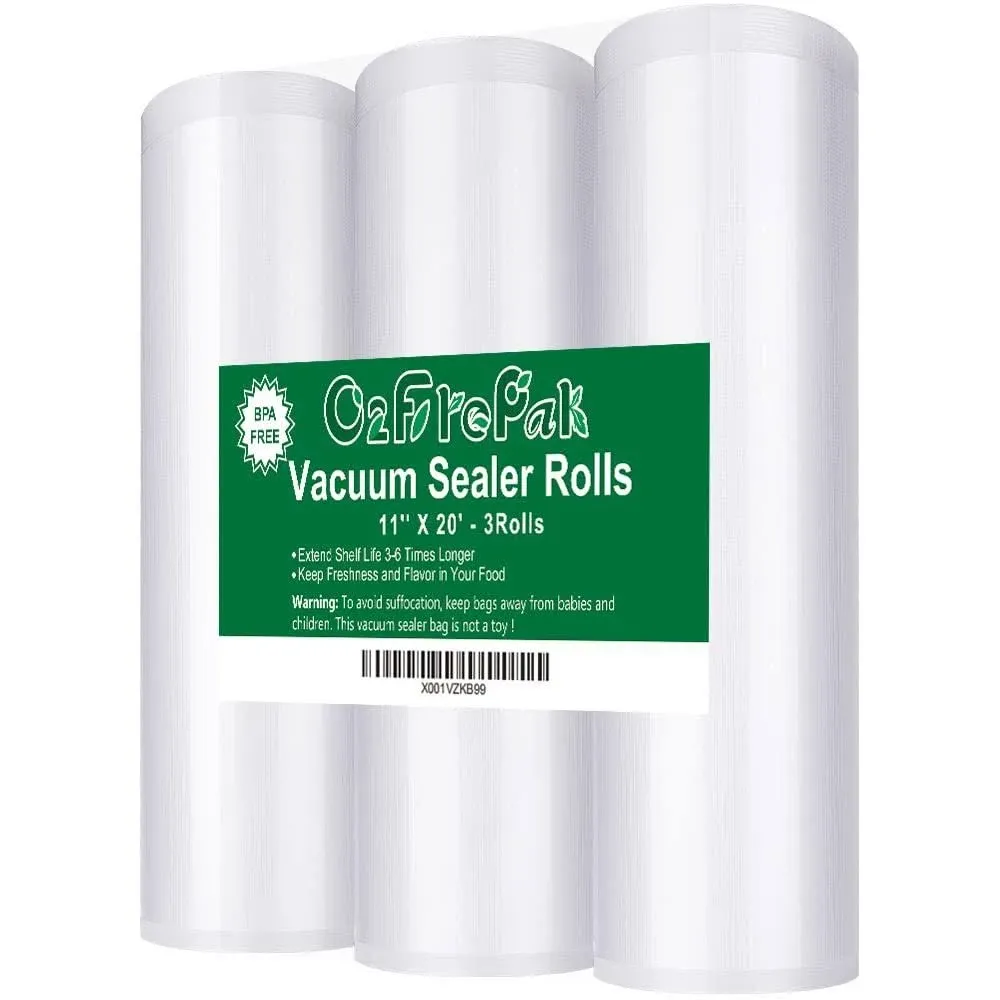 O2frepak 2Pack (Total 100Feet) 11x50 Rolls Vacuum Sealer Bags Rolls with BPA Free,Heavy Duty Vacuum Food Sealer Storage Bags Rolls,Cut to Size Roll,Great for Sous Vide